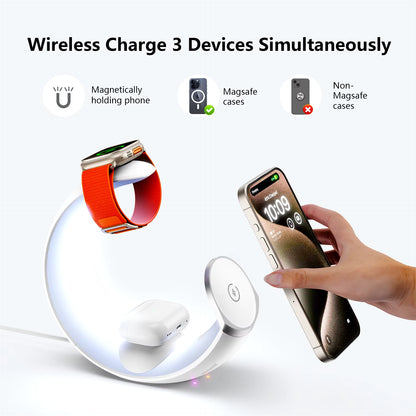 Magsafe Wireless Charger Air Pods Apple Watch Moon Phone Holder Night Light RGB Bedroom Office Home for Iphone Samsung Iwatch