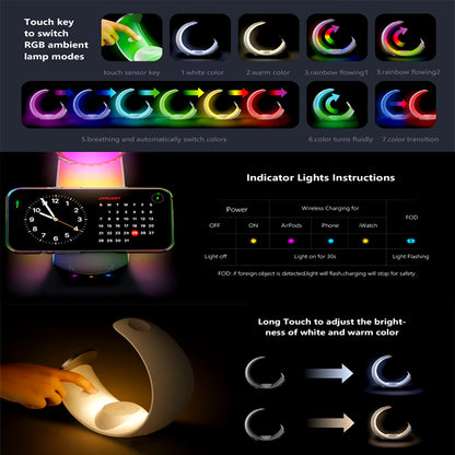 Magsafe Wireless Charger Air Pods Apple Watch Moon Phone Holder Night Light RGB Bedroom Office Home for Iphone Samsung Iwatch