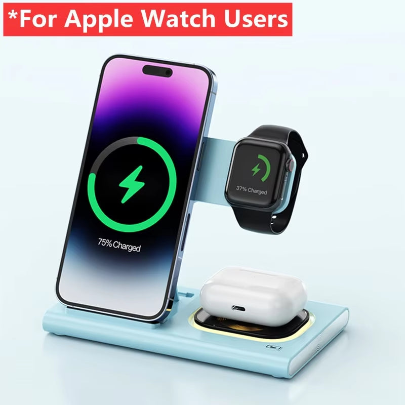 3 in 1 Wireless Charger Stand Pad for Iphone 15 14 13 12 Samsung S23 S22 Galaxy Watch 5 4 Active Buds Fast Charging Dock Station