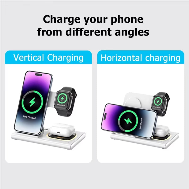 3 in 1 Wireless Charger Stand Pad for Iphone 15 14 13 12 Samsung S23 S22 Galaxy Watch 5 4 Active Buds Fast Charging Dock Station