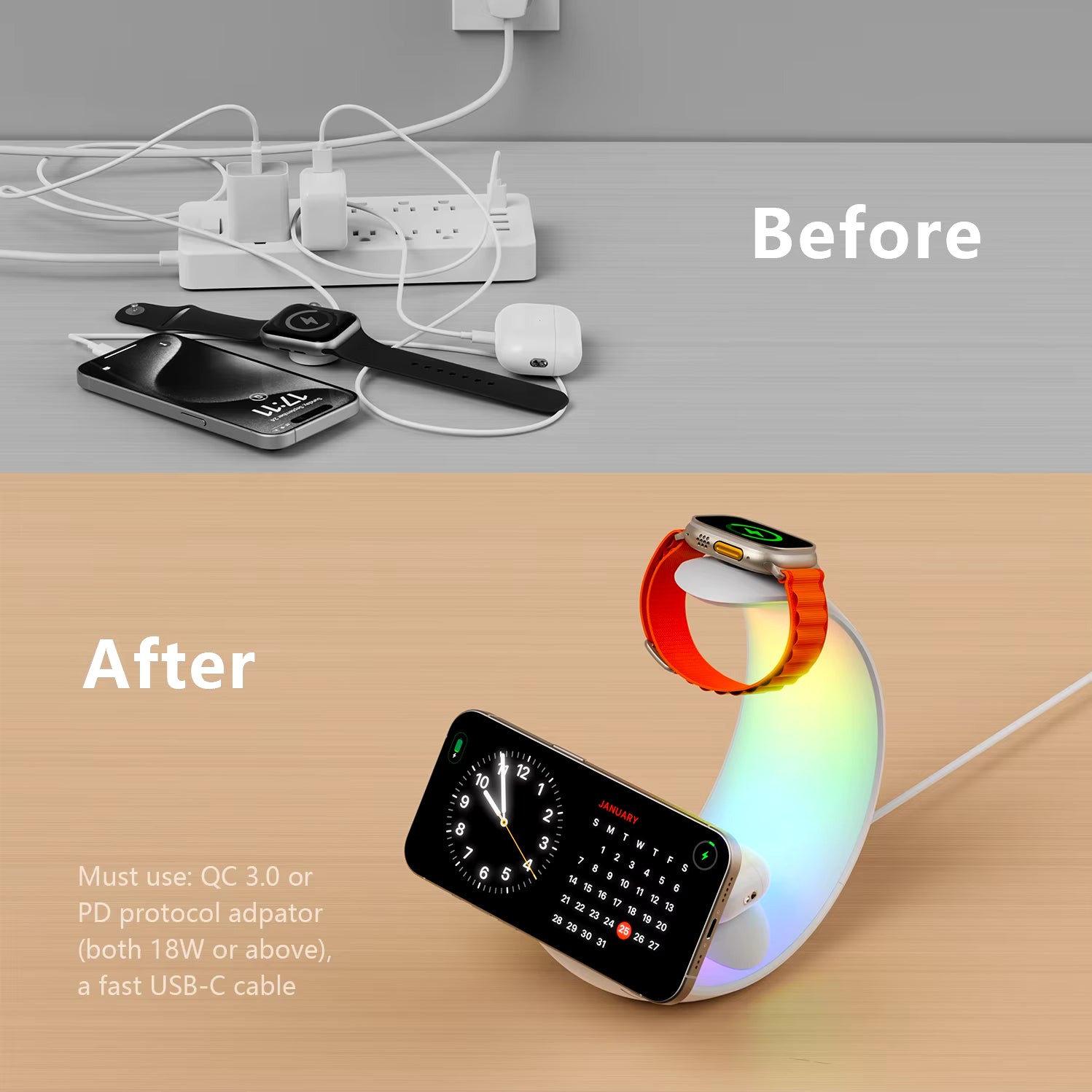 Magsafe Wireless Charger Air Pods Apple Watch Moon Phone Holder Night Light RGB Bedroom Office Home for Iphone Samsung Iwatch