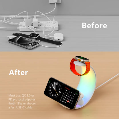 Magsafe Wireless Charger Air Pods Apple Watch Moon Phone Holder Night Light RGB Bedroom Office Home for Iphone Samsung Iwatch